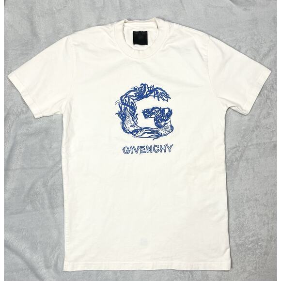 Men’s Givenchy Embroidered Blue G T Shirt Slim Fit Size Small 100% Cotton - Picture 1 of 14
